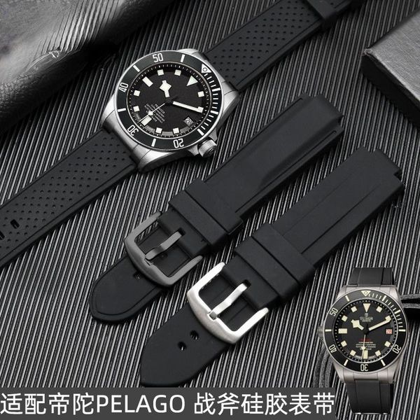 

watch bands for pelago omahawk 25600 25500 series didger silicone strap rubber watchband men, Black;brown