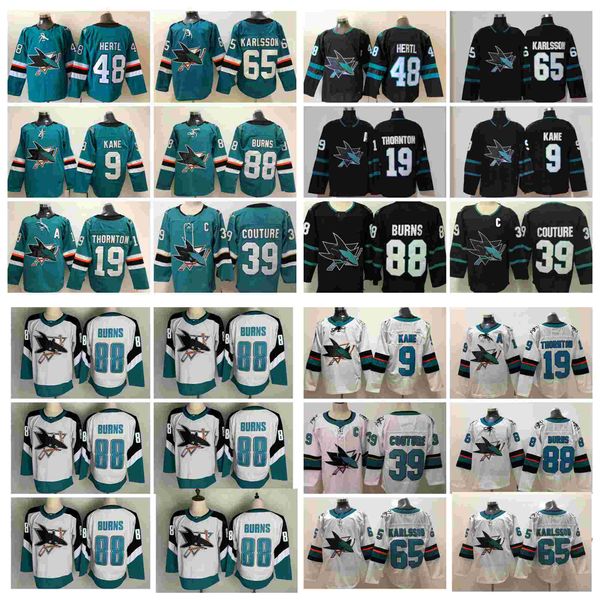 

2021 san jose sharks hockey jerseys mens logan couture jersey patrick marleau brent burns evander kane tomas hertl erik karlsson joe thornto, Black;red