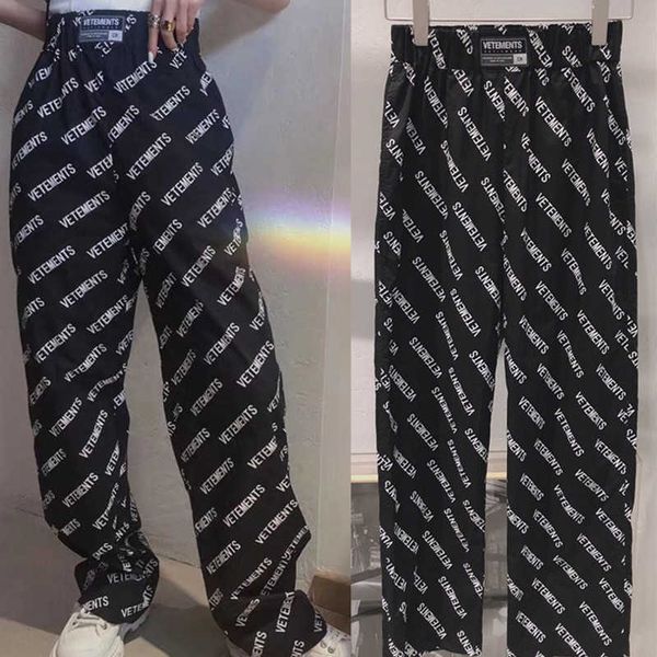 

full vetements pants men women streetwear vetements straight pants fabric vtm trousers h0831, Black