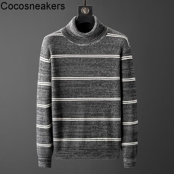

men's sweaters light luxury yarn dyed senior sense high end jin mouth aging contrast color stripe neck sweater, White;black