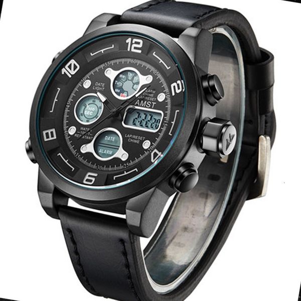 

amst mechanical watch men's double luminous multifunctional waterproof sports student steel band hand, Slivery;brown