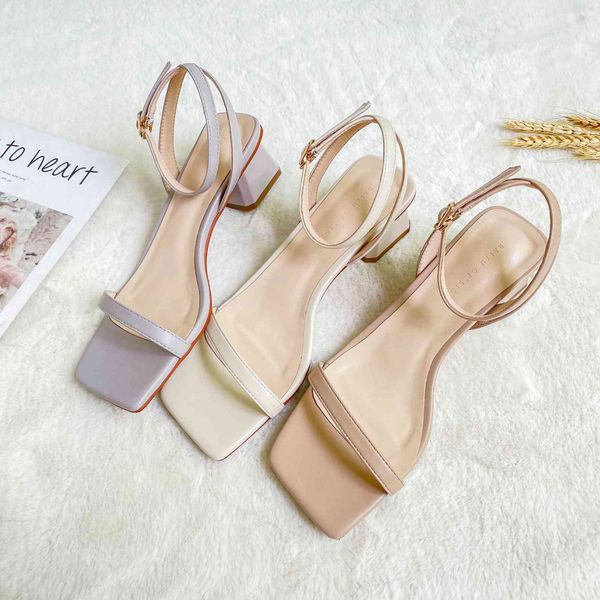 Frauen Sandalen Dicke Heels Sommer Damen Weiche Bequeme Kreuz Riemen Solide Beige Nude Lila Sexy Elegante Sandalen 210520