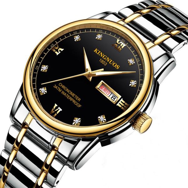 

wristwatches kn stainless steel men watches chronograph sport business life waterproof quartz wrist watch clock male, Slivery;brown