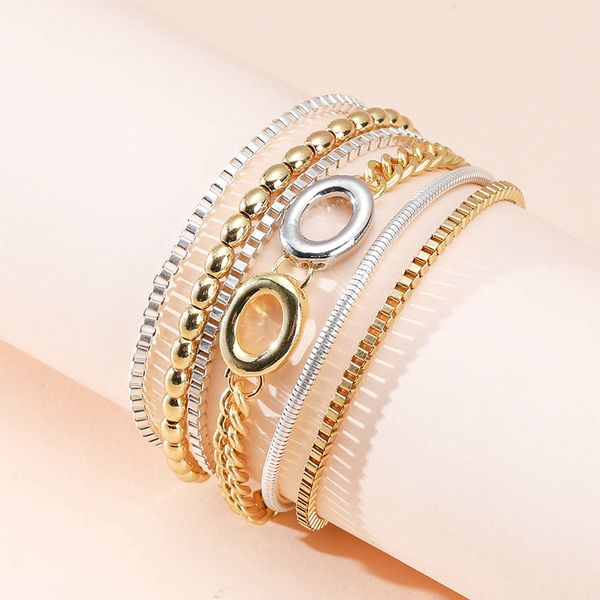 

simple bracelet multilayer chain hollow oval color matching alloy wide edge women's bracelet, Black