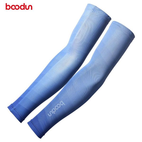 

boodun ice fabric breathable uv protection running arm sleeves fitness basketball elbow pad sport cycling outdoor warmers & knee pads, Black;gray
