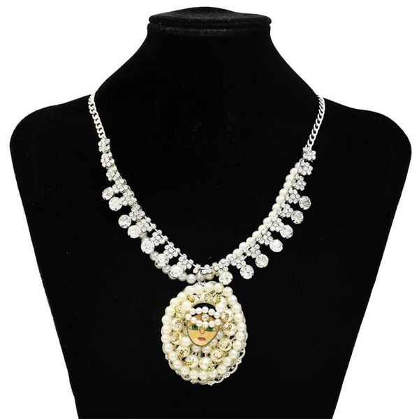 

pendant necklaces fashion elegant pearl crystal figure girl beaded necklace for women stripe dress rose design alloy pendants jewelry, Silver