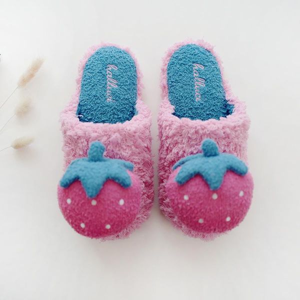 

slippers kawaii furit strawberry christmas home indoor flip-flops cotton mop soft cute bottom, Black