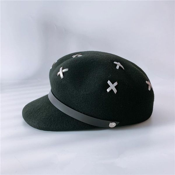 

berets 202111-yy autumn winter silver leather overlapping wool street lady octagonal hat men women visors cap, Blue;gray