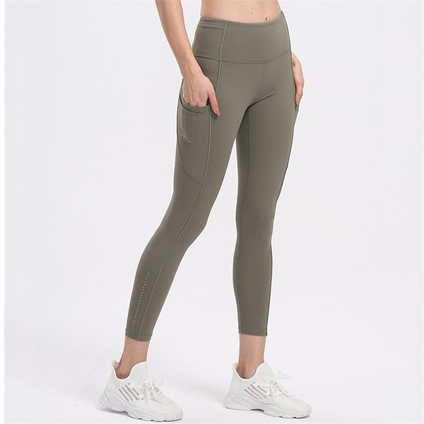 

2021 new yoga capris women's side pocket high waist small leg pants lulu fitness hip lifting yoga pants