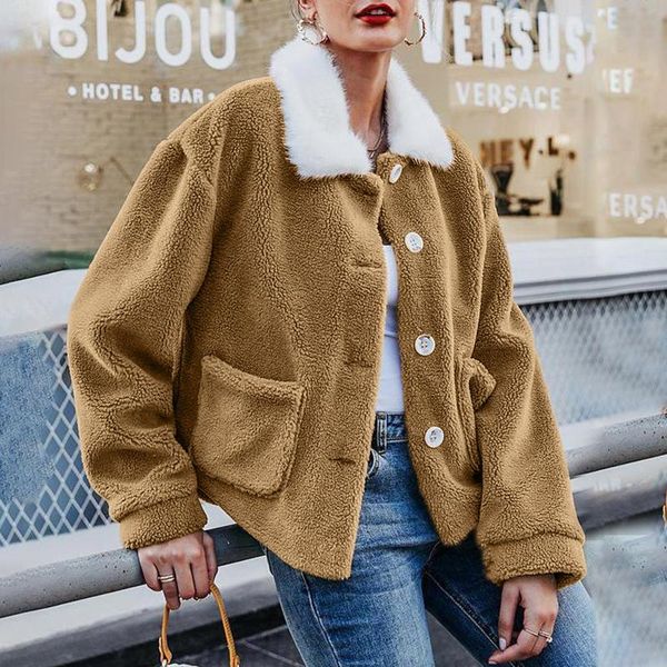 

women's jackets ladies winter thicken solid color warm coat jacket woman's fleece fashion lapel long sleeve button, Black;brown