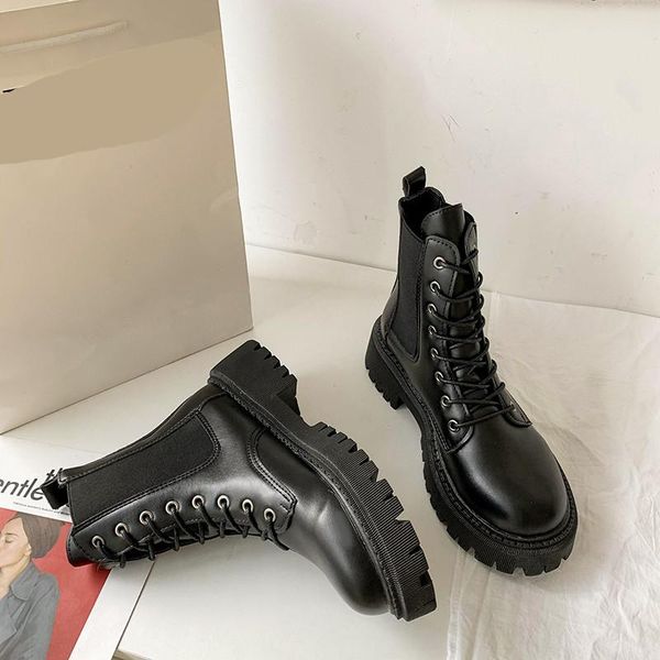 

boots shoes lace up lady round toe luxury designer boots-women rock lolita fashion ankle 2021 black summer med rubber pu basic l