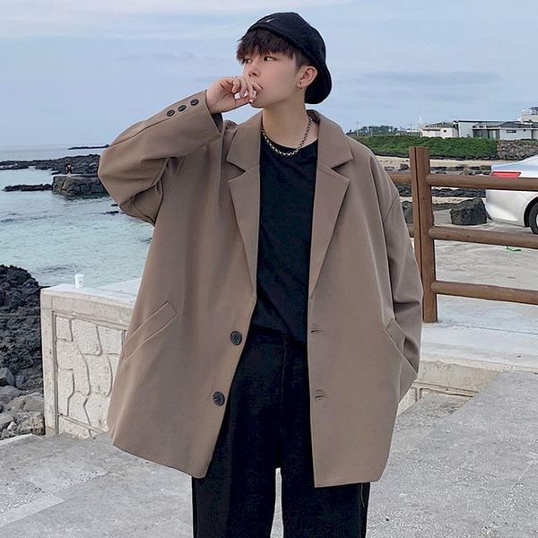 

men's suits & blazers men solid single breasted long sleeve plus size loose korean style casual fashion outwears teen retro jacket, White;black