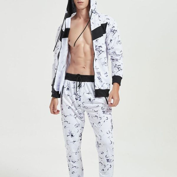 

men's tracksuits brand casual tie dye tracksuit long sleeve hooded zipper coat drawstring waist jogger pants for men sportswear, Gray