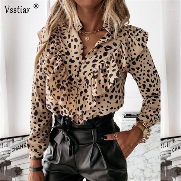 

women's blouses & shirts vsstiar ruffles elegant blouse women print office work casual woman 2021 long sleeve shirt plus size, White
