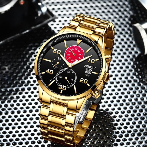 

wristwatches nibosi 2021 mens watches watch waterproof military sports men full steel quartz clock relogio masculino, Slivery;brown