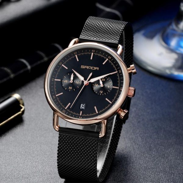 

wristwatches men's fashion watch mesh calendar quartz sport watches business casual for man clock montre homme relogio masculino, Slivery;brown