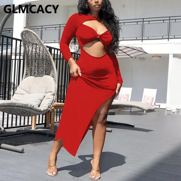 

casual dresses women long sleeve cut out front bodycon slit dress evening party club, Black;gray