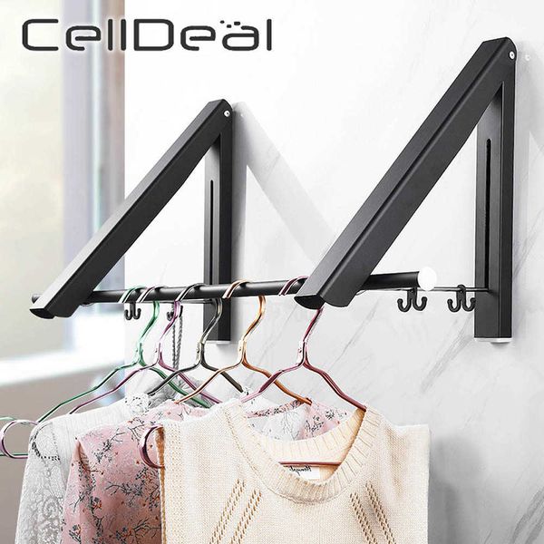 Cabide de Roupa dobrável Portátil El Wall-Mounted Banheiro Rack Retrátil Retrátil Retrátil Roupa Rail Secagem Rack 210702