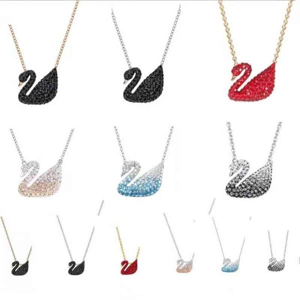 

shi jia black swan necklace women's and white blue champagne gradient crystal diamond clavicle chain, Silver