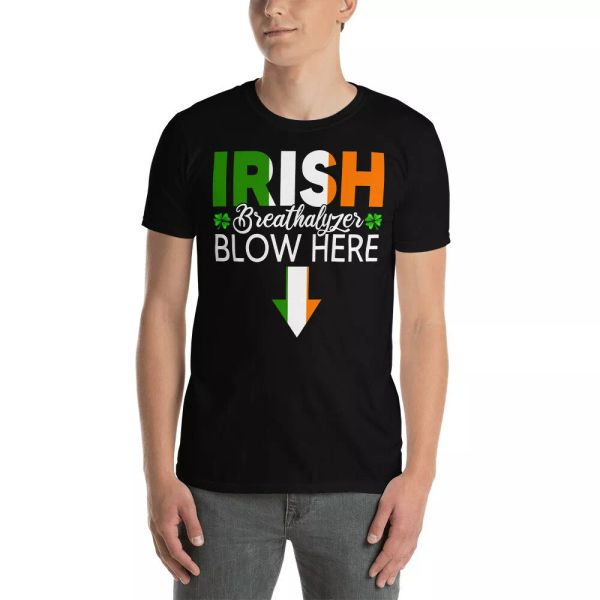 

Irish Breathalyzer Blow Here Funny St Patrick's Day Drinking Lover T-Shirt, White;black