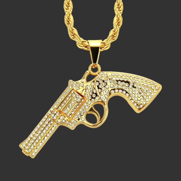 

men for chains pendant hip hop amulet neck s domineering diamond inlaid pistol necklace long men's cool accessories, Silver