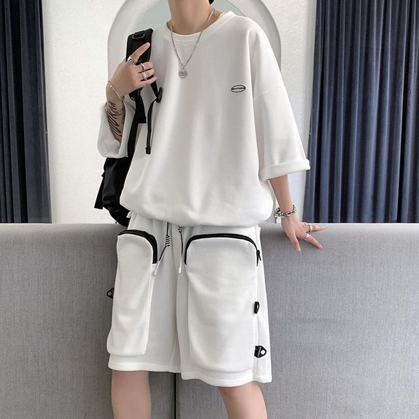 

men's tracksuits two piece set summer korean fashion workwear casual suit sports trend fake handsome men clothing outfit for, Gray