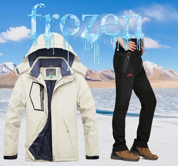 

ski suit men's windproof waterproof warmth thickening and fleece jacket, trousers, winter snowboard coat skiing pants