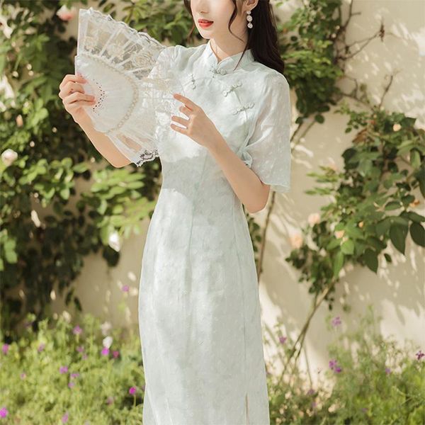 

ethnic clothing 2021 summer retro chinese style small fresh sweet temperament cheongsam improved dress (one color available), Red