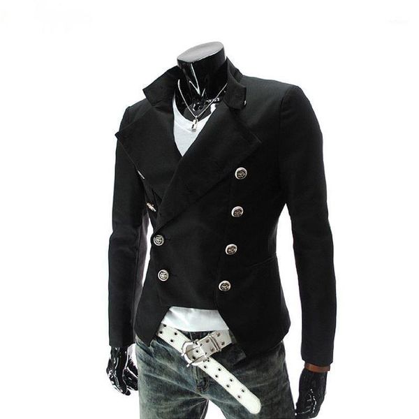 

men's fashion lapel slim suit blazer coat european style double-breasted casual jackets, Black;brown