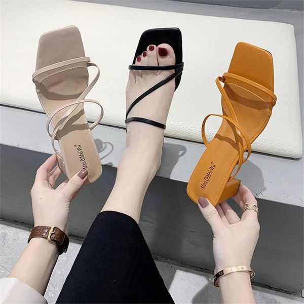 

sandals summer women slippers high heel shoes for peep toe heels party wedding mules woman casual square, Black