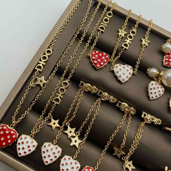 

new tanabata valentine's day strawberry wave point necklace bracelet set love pearl star earrings female, Golden