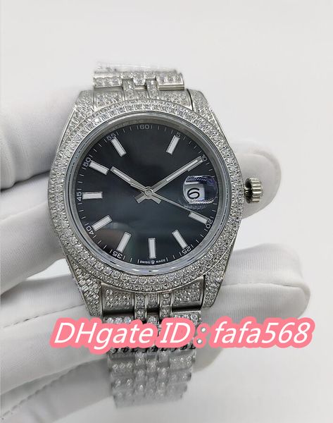

luxury watches 126300 41mm iced out full diamond automatic mens watch pavÃ© diamonds arabic dial steel bracelet gents wristwatches r019a, Slivery;brown