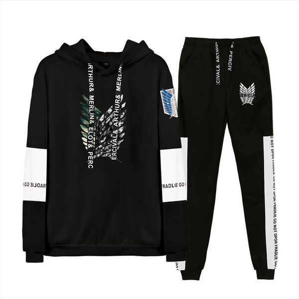 

attack on titan hoodie harajuku men tracksuits two piece set long sleeve mens hoodies sweatpants women casual clothes, Gray