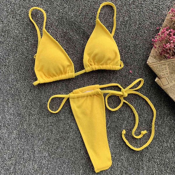 

new 2021 mini string thong women swimwear female bandeau swimsuit ribbed bikini set micro brazilian bathing suitby
