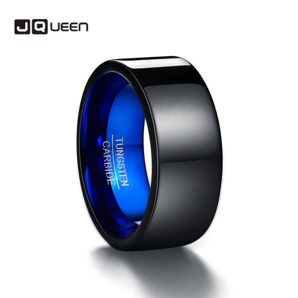 

cluster rings jqueen 10mm classic black blue 100% tungsten carbide for men wedding bands polishing steel ring drop, Golden;silver