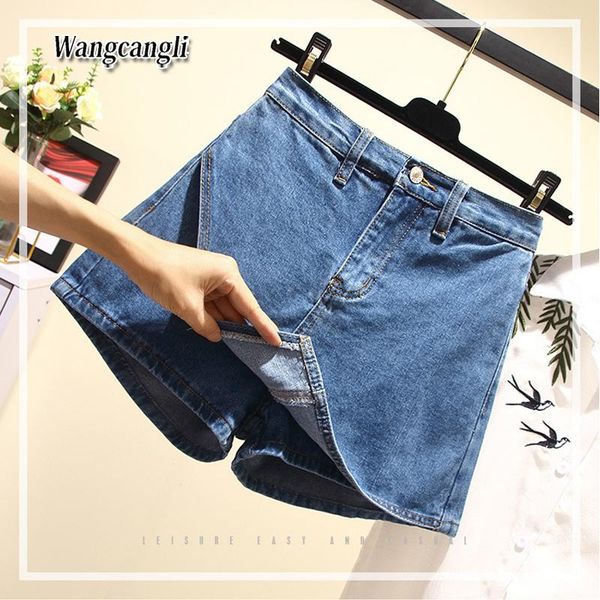 

women's jeans 2021 large size summer shorts plus fertilizer to increase loose wide leg anti-look pants culottes 6859# 034, Blue