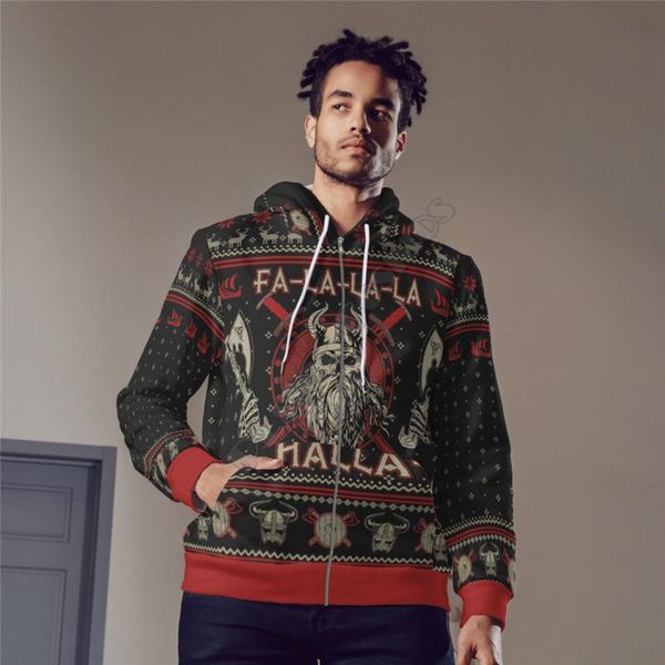 

men's hoodies & sweatshirts viking tattoo 3d printed zipper hoodie women for men halloween pullover christmas cosplay costume 05, Black