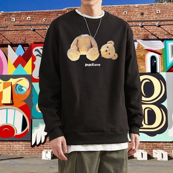 

fashion casual black hoodls bear print long sve sweater for men