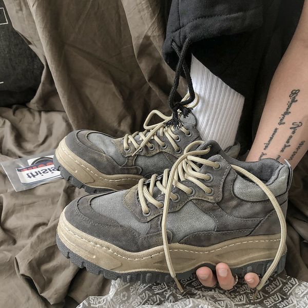 

2021 new autumn and winter men's casual shoes thick soled elevated tooling youth trend short boots men, Black