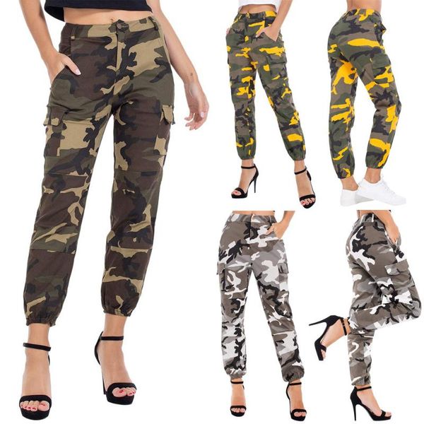 

women's pants & capris womens camo cargo trousers casual military army combat camouflage clothes skinny flat button print, Black;white