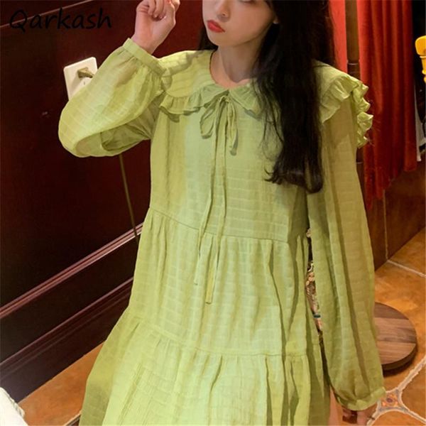 

casual dresses summer dress women long sleeve retro party lovely vestidos sundress all-match green ulzzang fashion elegant ladies vintage mi, Black;gray