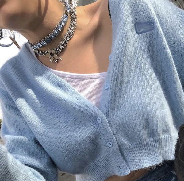 

women sweater liv angora rabbit blue botton front cropped knitted cardigan crop chest embroidery logo drop, White;black