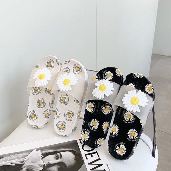 

summer fashion women slippers slides korean little daisy girl non-slip sandals comfort casual shoes mujer zapatos, Black