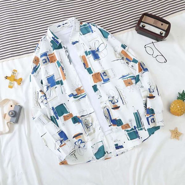

men's casual shirts shirt long sleeve flowered men's versatile chic hong kong style shirt for summer 6tkh, White;black
