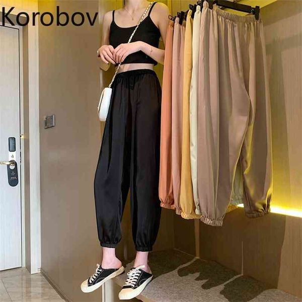 

korobov korean women new heram trousers vintage solid loose casual female joggers streetwear wide leg pants 210430, Black;white