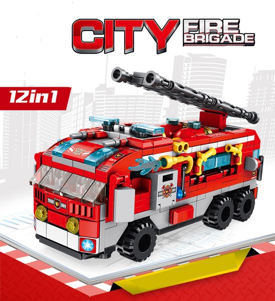 

12 in 1 city fire brigade engine truck kits model building blocks bricks