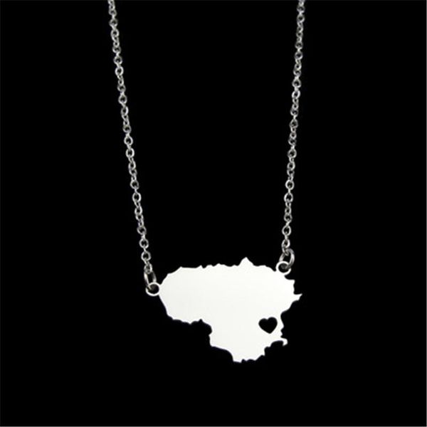 

pendant necklaces fashion stainless steel map heart necklace for women lithuania custom statement jewelery gift, Silver