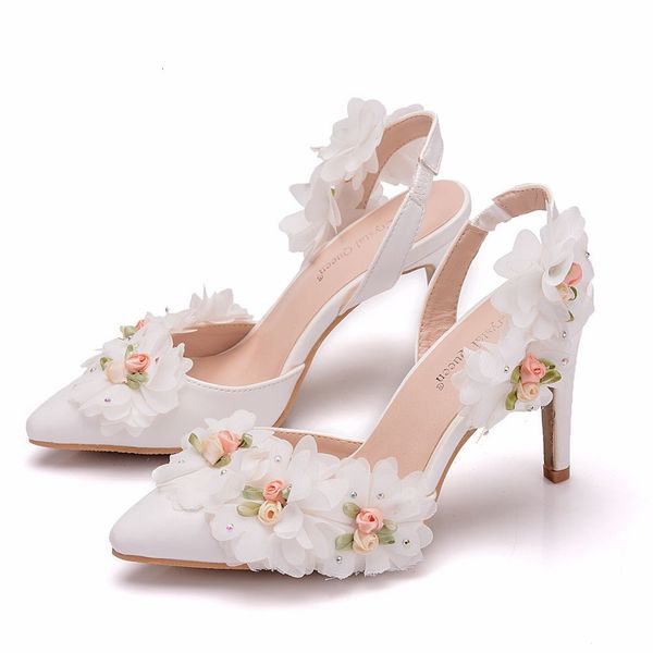 

dress shoes elegant queen and crystal wedding shoes, sals, four-inch pointy beak, high heels with lace flower, formal shoes 4w4j, Black