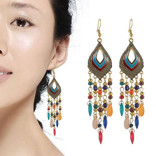 

dangle & chandelier bohemian ethnic acrylic drop earrings for women jewelry long tassel hanging earring oorbellen festival party gift, Silver