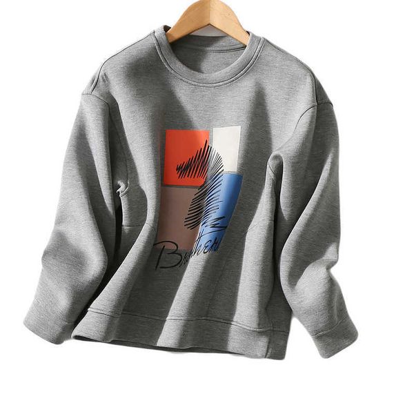 

fashion fleece hoodies k8 lightweight soft waxy printed round neck drop shoulder sleeves show thin casual loose large size sweater, Black